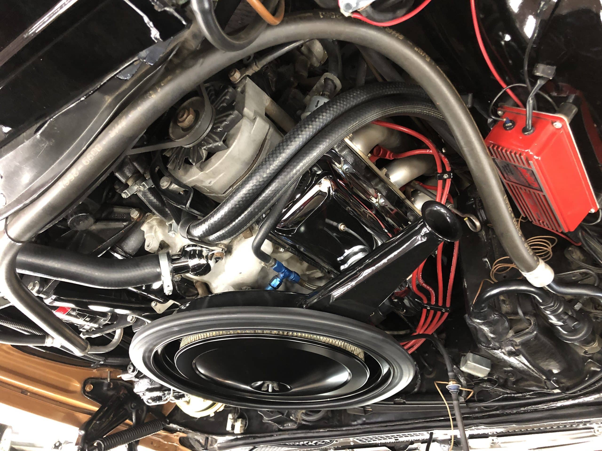 More Familiar Goodness.  There’s Nothing Like A Big Block Engine Room With A Big Carb, Hi-Performance Intake, Headers, And The Complete Cowl Induction Set Up.  Notice The Msd Box On The Left.